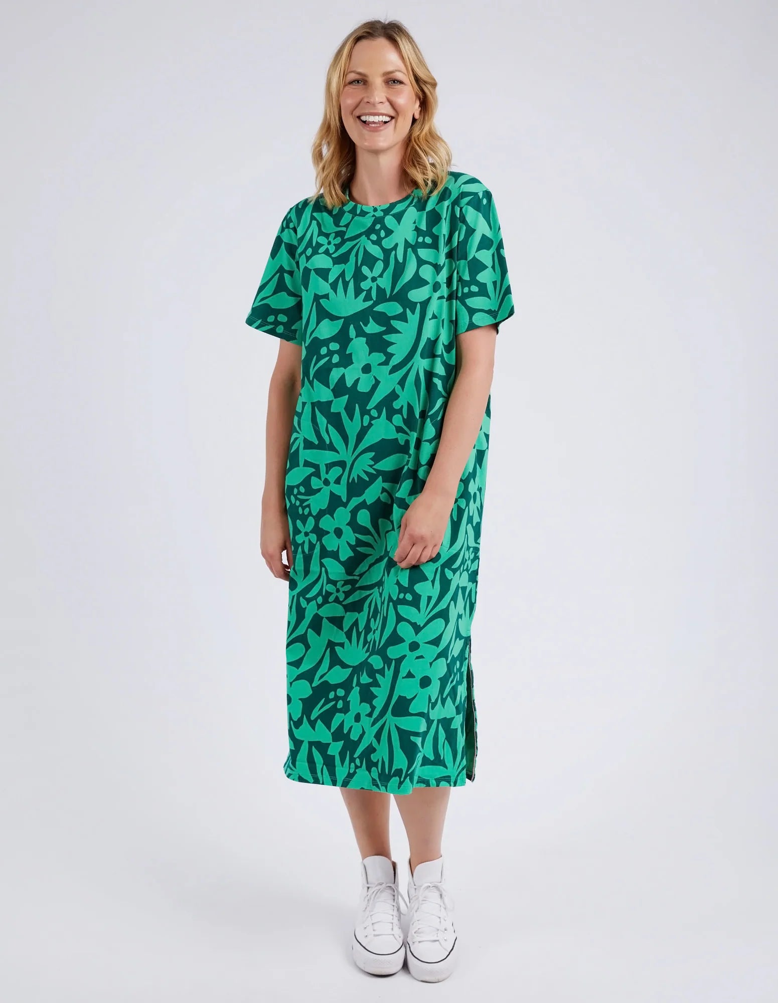 ELM Stencil Floral Tee Dress - Greenbriar Floral