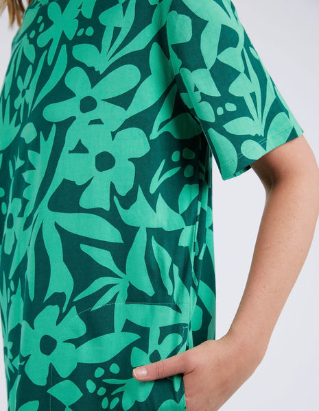 ELM Stencil Floral Tee Dress - Greenbriar Floral