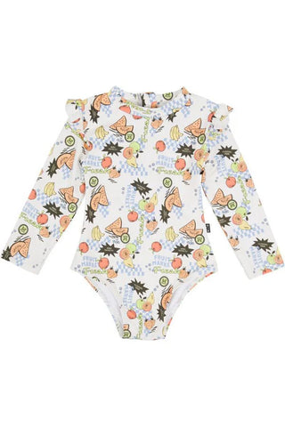 ANIMAL CRACKERS Fruit Market Long Sleeve One Piece Swimmers