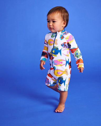 KIP & CO Fishy Business Baby Long Sleeve Zip Bathers