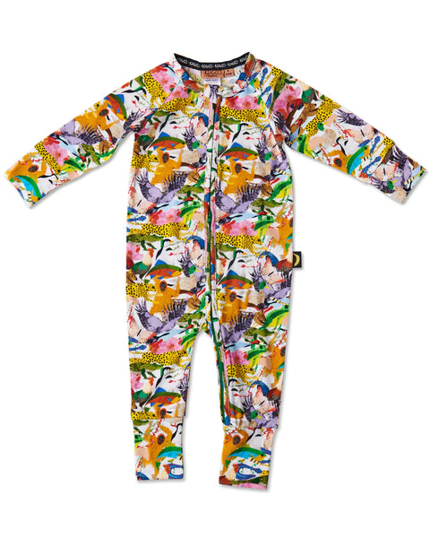 KIP & CO Organic Long Sleeve Zip Romper - All Creatures Great & Small