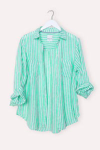 HUT Boyfriend Linen Shirt - Soft Green Stripe