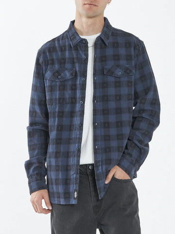 THRILLS Liste Long sleeve Flannel Shirt - Navy